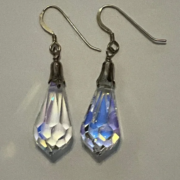 Stunning Sterling Silver Crystal Drop Earrings - Picture 1 of 4